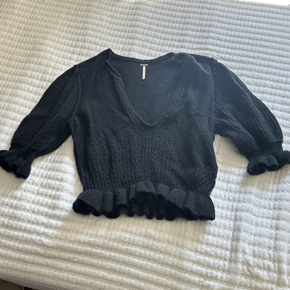 Free People Black V-Neck Sweater